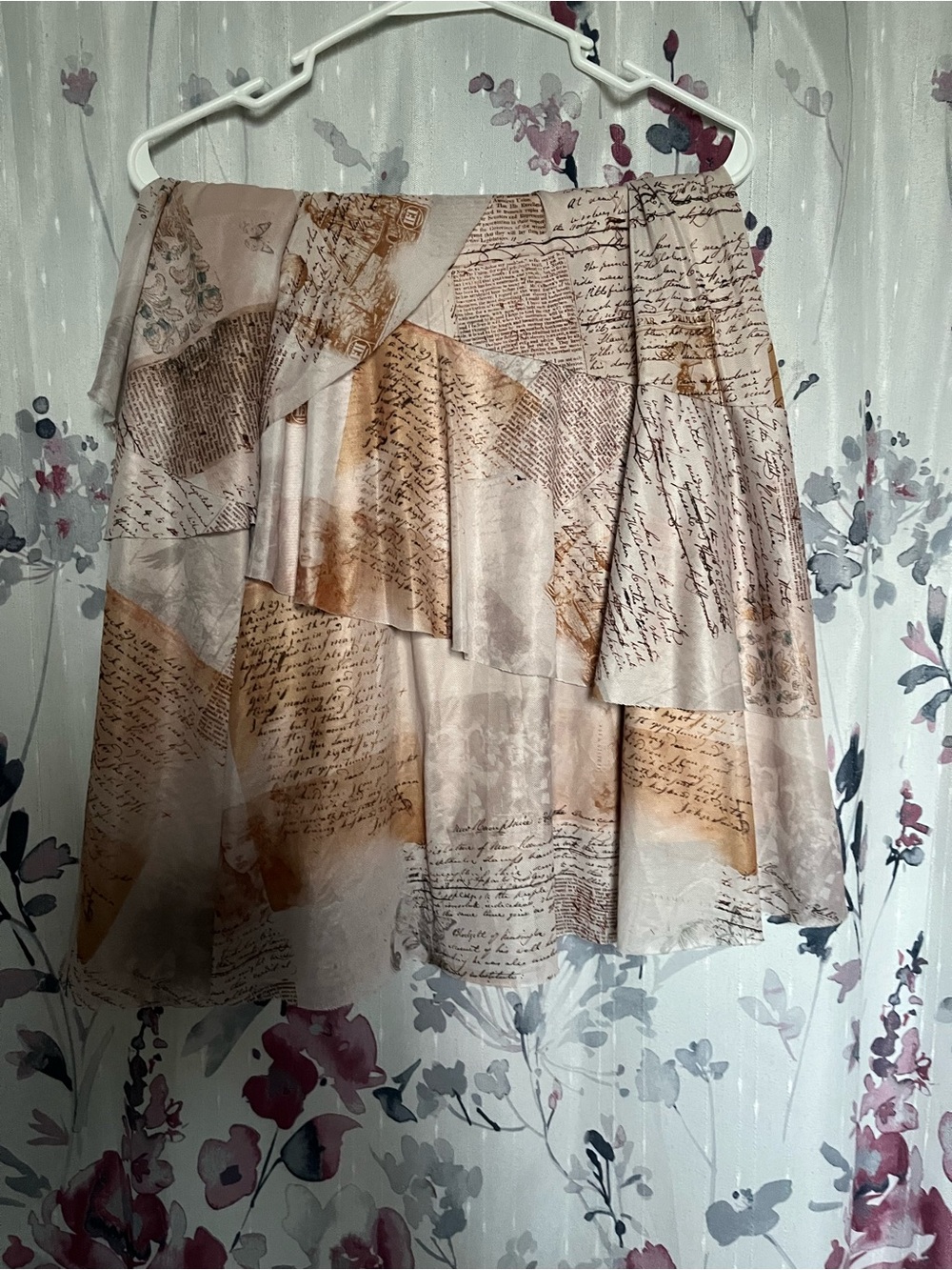 SHEIN Beige and Brown Asymmetrical Layered Script Skirt